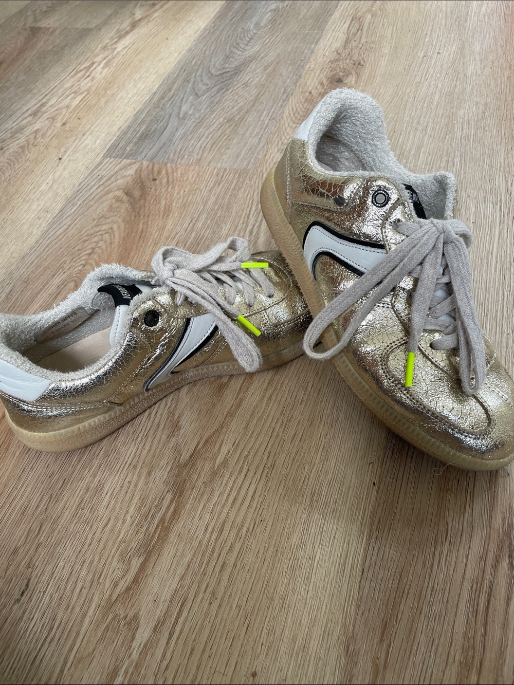 Metallic Gold Lace-Up Sneakers